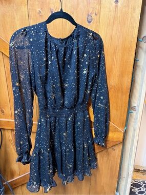 Aqua Black Dress with Gold Star Print